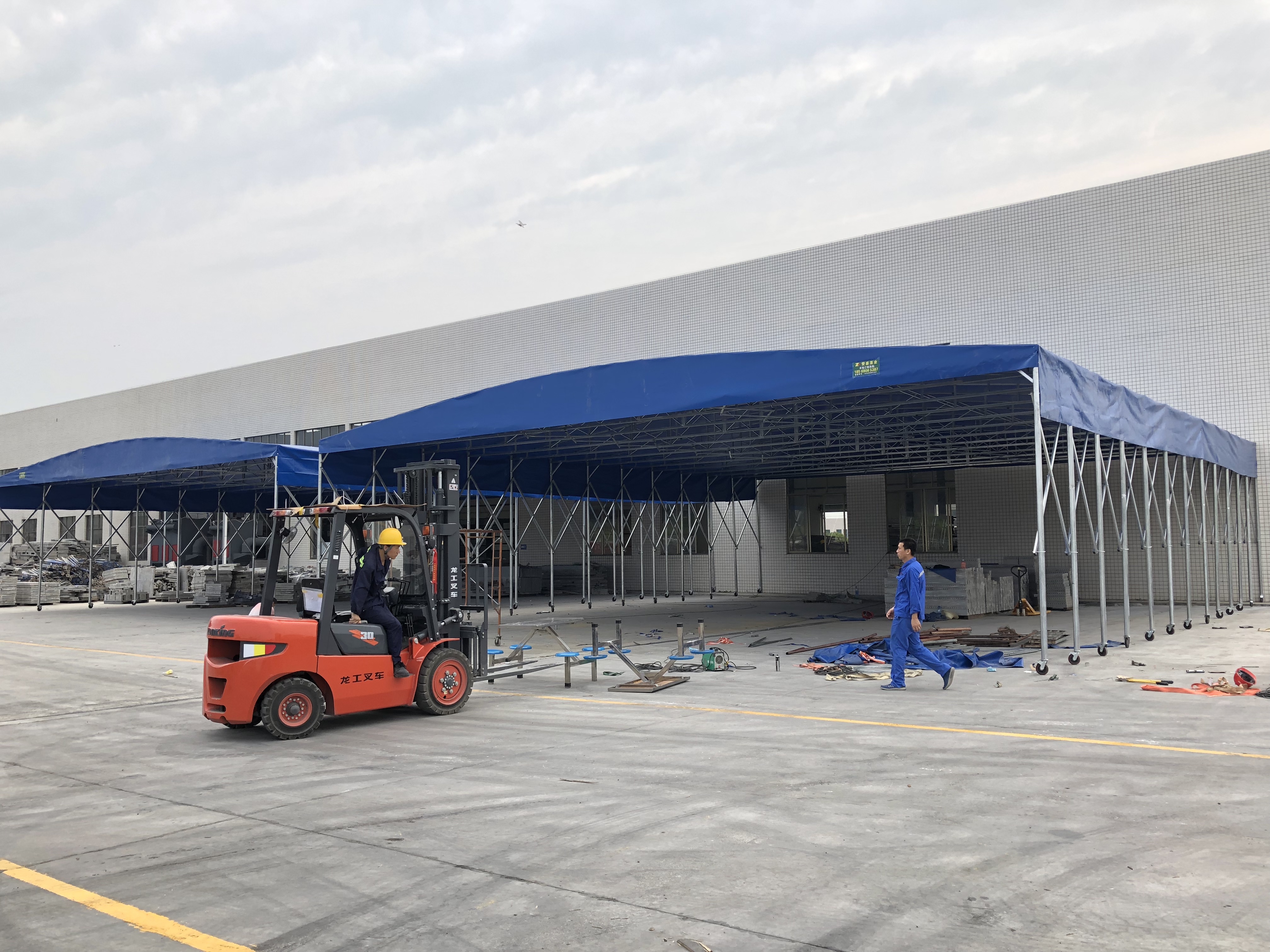 浙江苍南户外遮阳大型推拉棚移动棚厂区物流卸货存储物品雨棚仓库篷伸缩棚