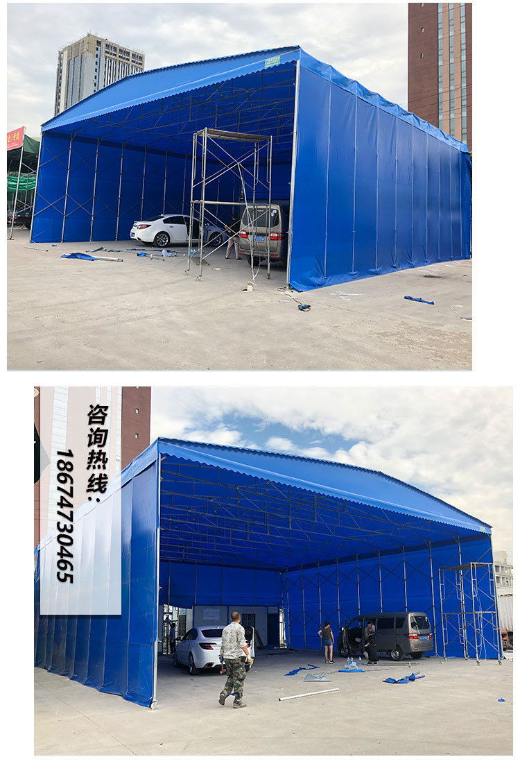 江苏金湖定制推拉蓬大型排挡棚活动帐篷仓库伸缩式雨棚移动收缩户外遮阳蓬