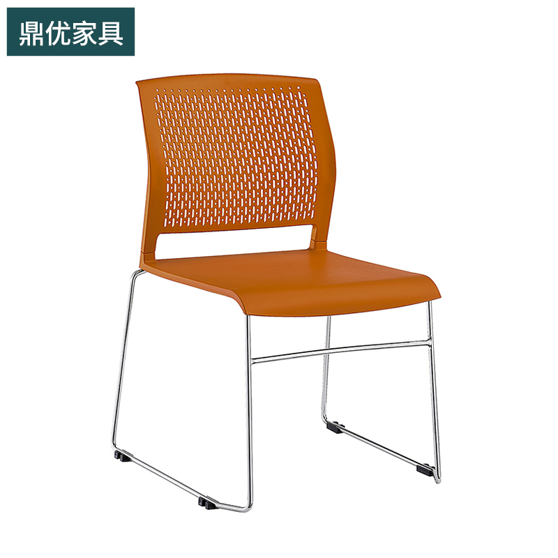 洽谈会议办公椅，简约食堂PP塑料餐椅，电镀脚可堆叠培训椅厂家