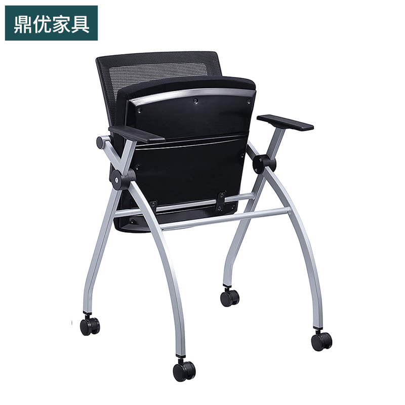 现代培训椅带桌板，折叠学生教室书写椅，网布会议室带写字板椅子