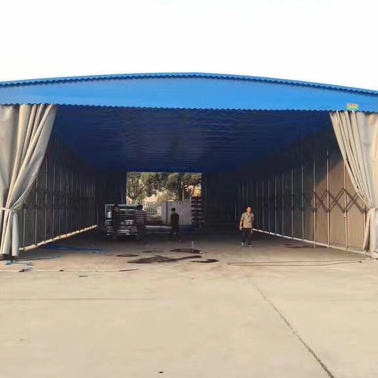 山东省推拉活动雨棚仓库停车蓝球篷大排档大型电动户外移动伸缩遮阳雨蓬