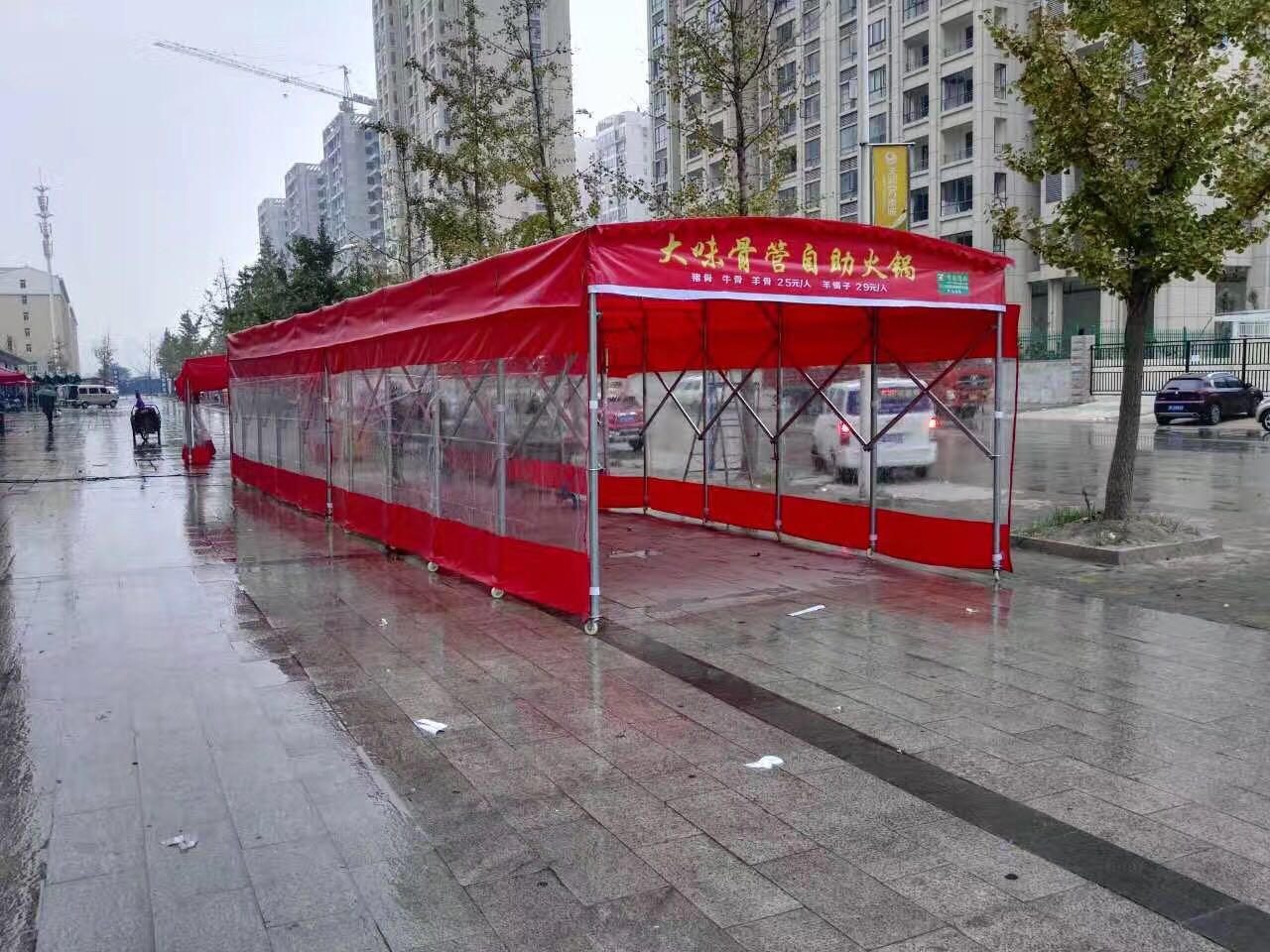 山东莱西电动推拉雨棚烧烤大排档推拉雨蓬电动推拉棚测量安装定做 推拉篷