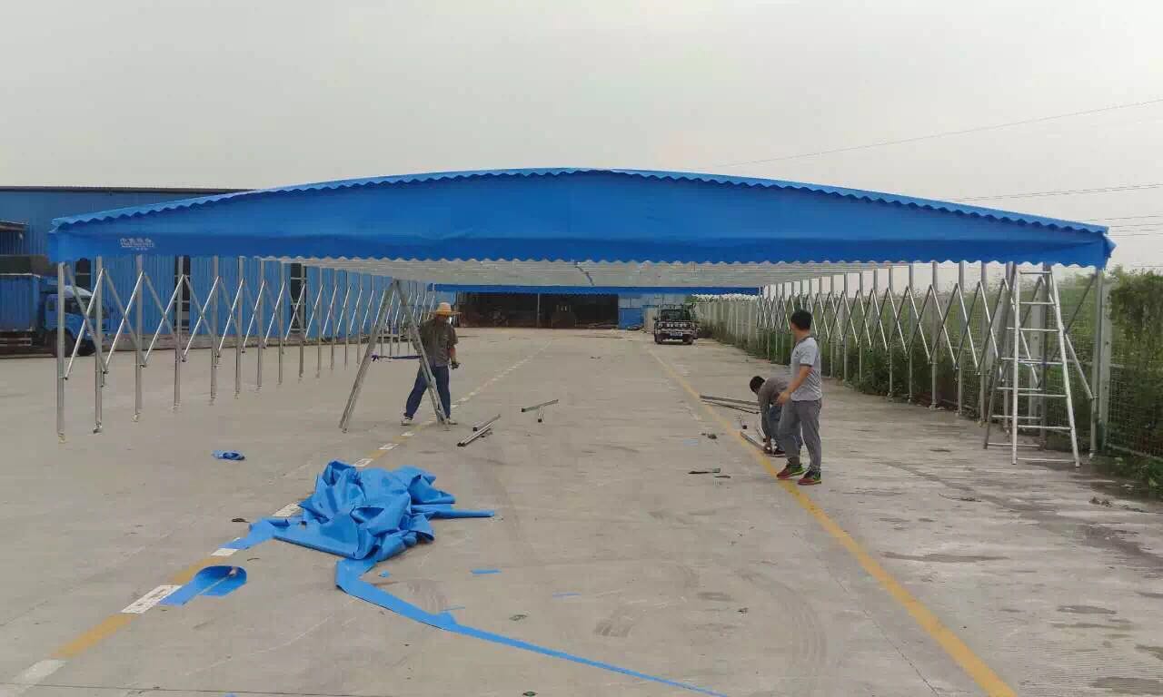 山东枣庄电动推拉雨棚烧烤大排档推拉雨蓬电动推拉棚测量安装定做 推拉篷