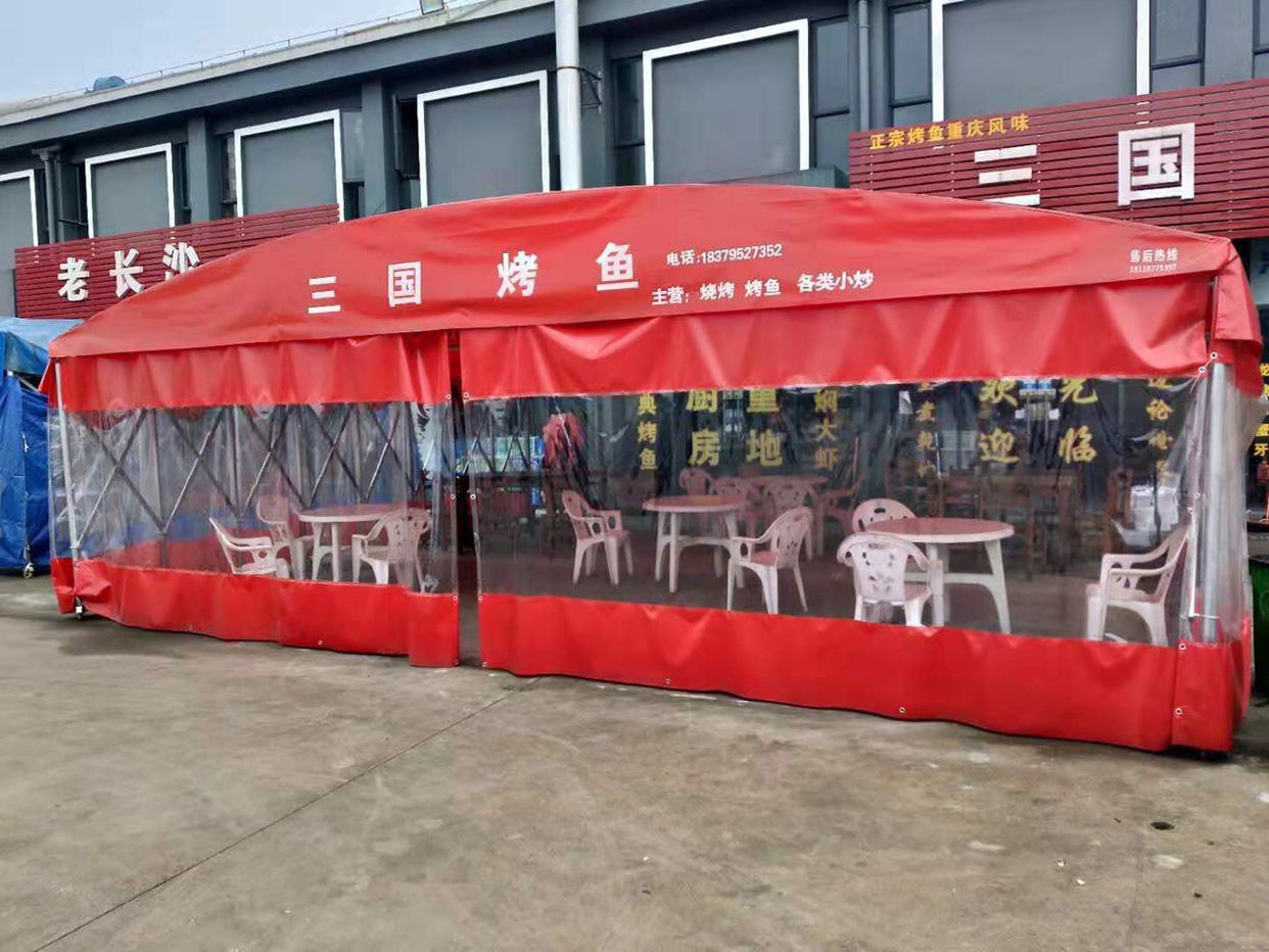 山东省济南市电动推拉雨棚烧烤大排档推拉雨蓬电动推拉棚测量安装定做 推拉篷