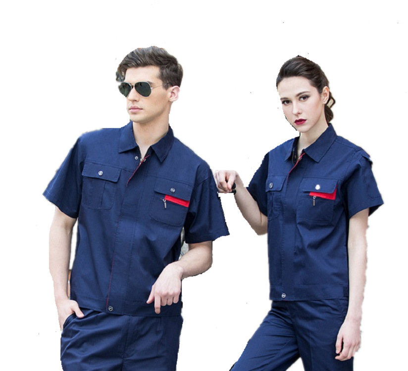 苏州夏季纯棉工作服套装 男款劳保厂服 劳动电力电工上衣 