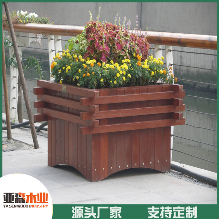 公园防腐木花箱 道路防腐木花箱 使用寿命长