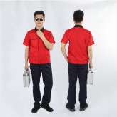 夏季短袖红色套装工作服 机修宽松款工作服 可定做LOGO