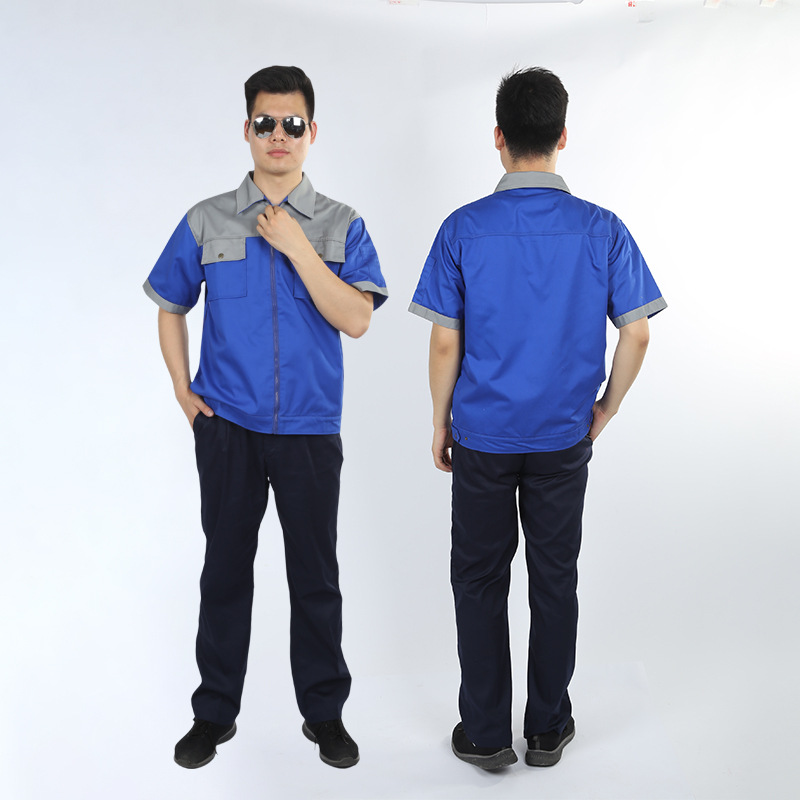 杭州短袖工作服套装 工程劳保服 工厂车间维修汽修服上衣厂服 