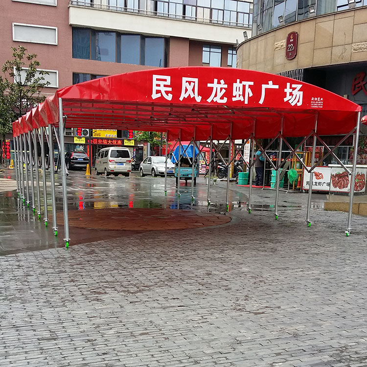 山东滕州电动推拉雨棚烧烤大排档推拉雨蓬电动推拉棚测量安装定做 推拉篷