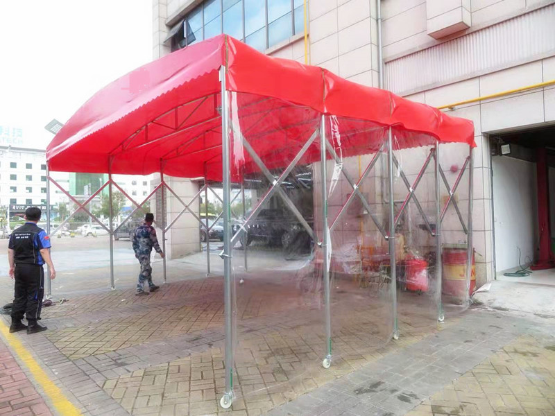 山东淄博电动推拉雨棚烧烤大排档推拉雨蓬电动推拉棚测量安装定做 推拉篷