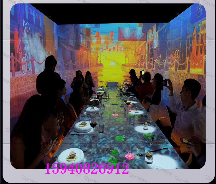 网红3d全息餐厅沉浸式5d主题餐厅包间 创意桌面 动态酒吧互动投影