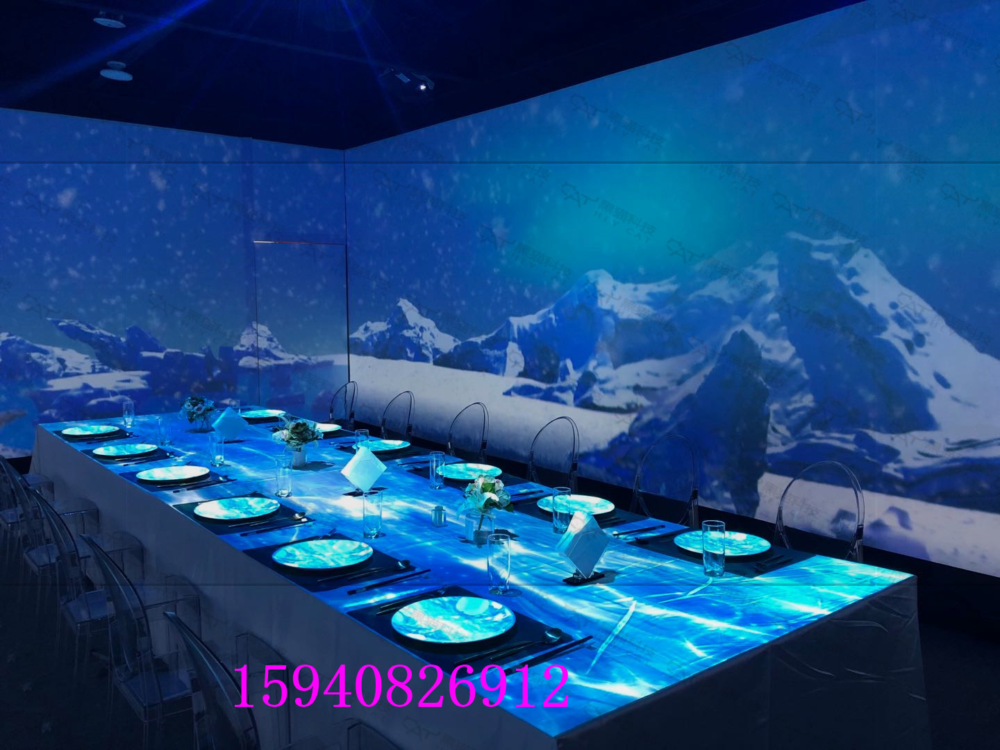 裸眼3d智能动态鱼地板地面互动沉浸式5d全息餐厅悬浮立体墙面投影