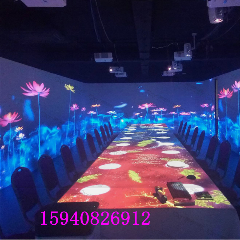 沉浸式悬浮墙面3d餐厅全息投影剧本杀烧烤店动态5d酒店互动素材