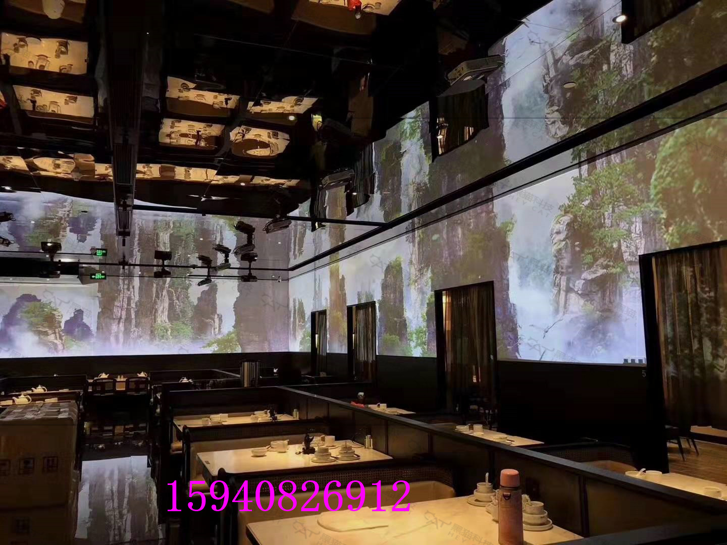 动态沉浸式3d全息餐厅悬浮立体地板投影5d家庭影院互动墙地面鱼花