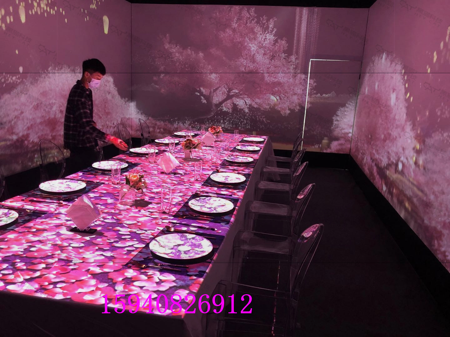 商场景区沉浸式3d全息投影天幕穹幕全息餐厅顶幕墙面地面投影设备