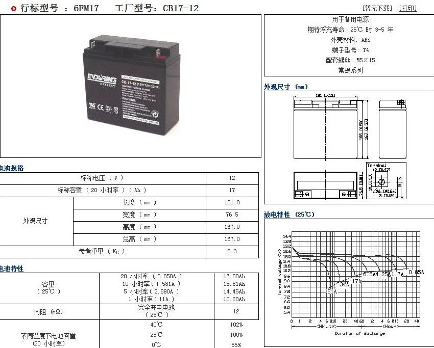 恒力蓄电池CB17-12铅酸储能 12V17AH 电力通讯 UPS 免维护 直流屏 工业消防热销电源