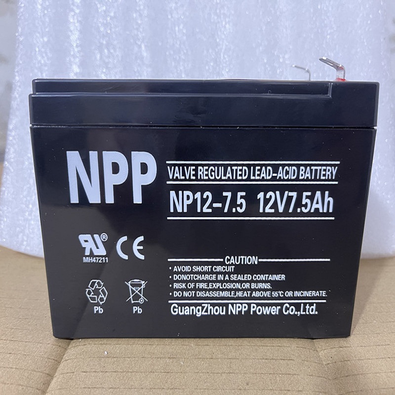 NPP耐普蓄电池NP12-7.5电梯12V7.5AH铅酸免维护UPS直流屏消防专用控制器照明应急医疗