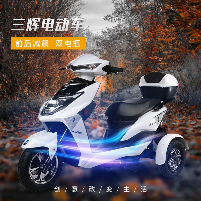 蓝鲸电动三轮车成人男女休闲代步车前后双减震固定版小型电瓶车