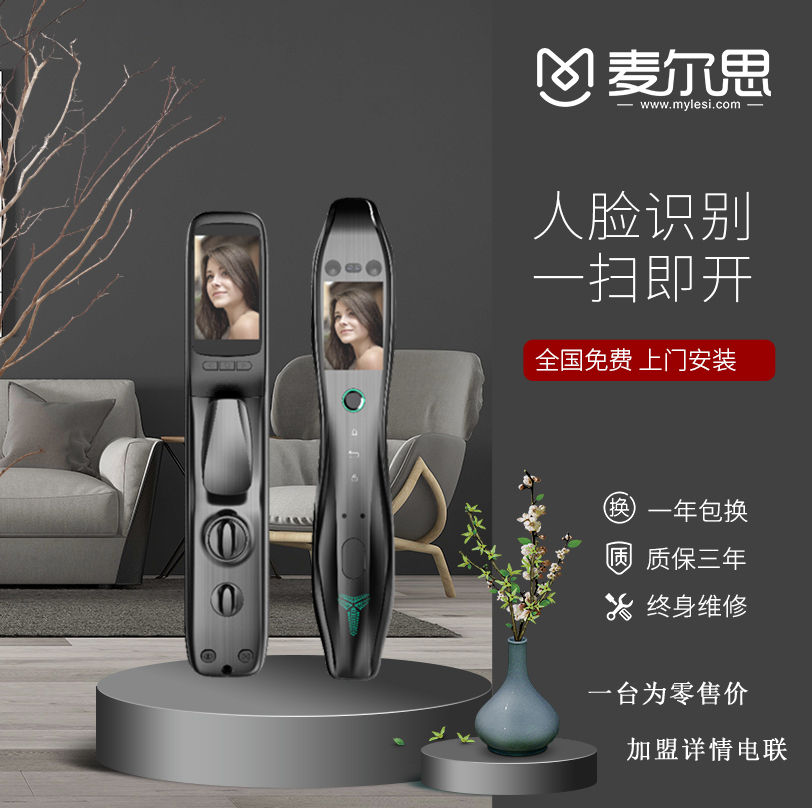 麦尔思智能锁R8  3D人脸识别全自动智能指纹锁