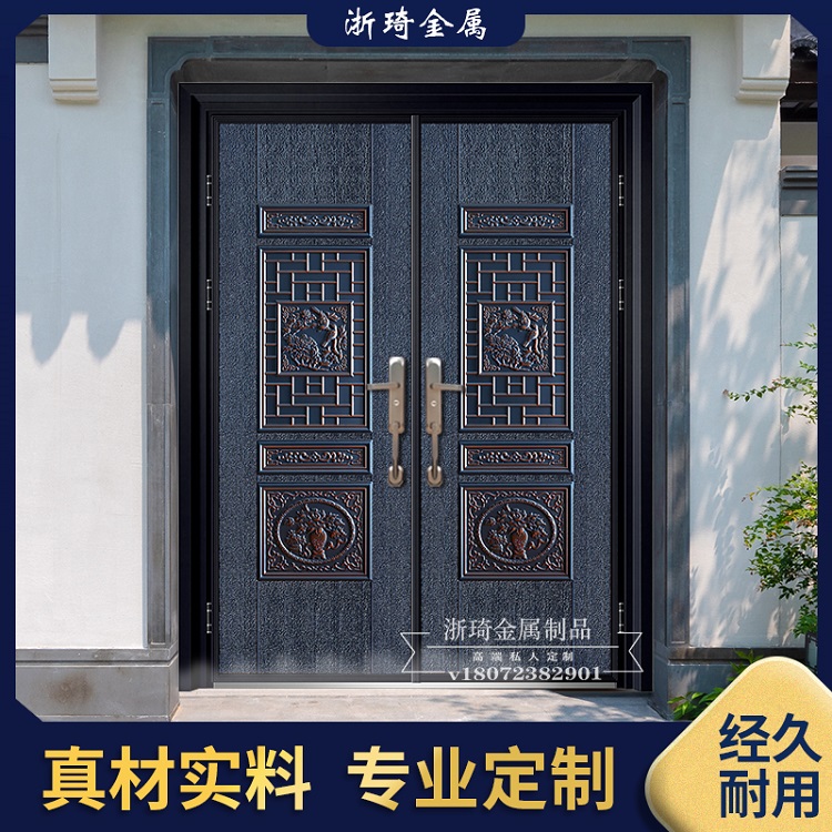 别墅大门进户门防盗门 防爆铸铝卡门仿铜门 锌铁合金仿铸铝门