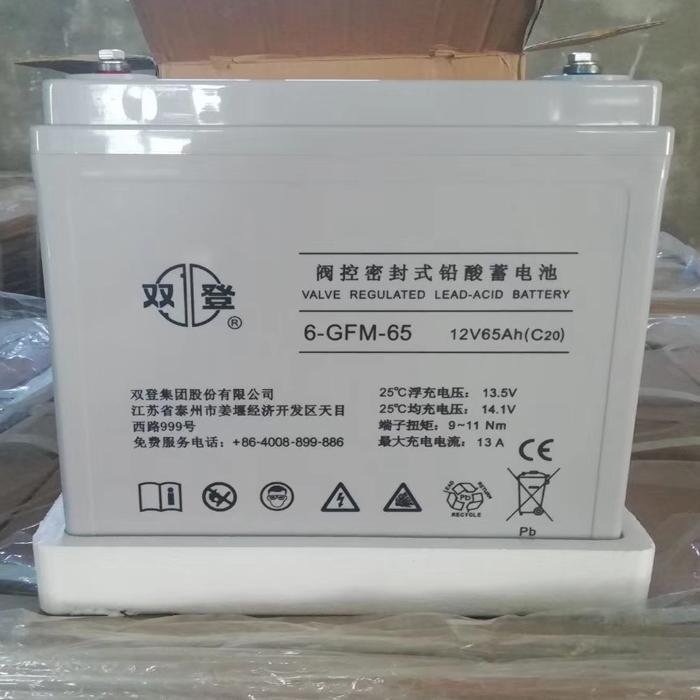 双登蓄电池12V65AH/6-GFM-65铅酸免维护蓄电池UPS电源直流屏电池医疗设备EPS机房路灯