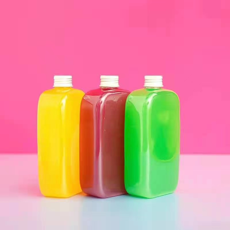 现货果汁瓶批发pet扁瓶塑料瓶可爱350ml果汁瓶 奶茶瓶 一次性果汁饮料瓶