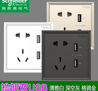 现货供应施耐德皓朗系列二三极带双USB插座手机充电3.1A深空灰白金色