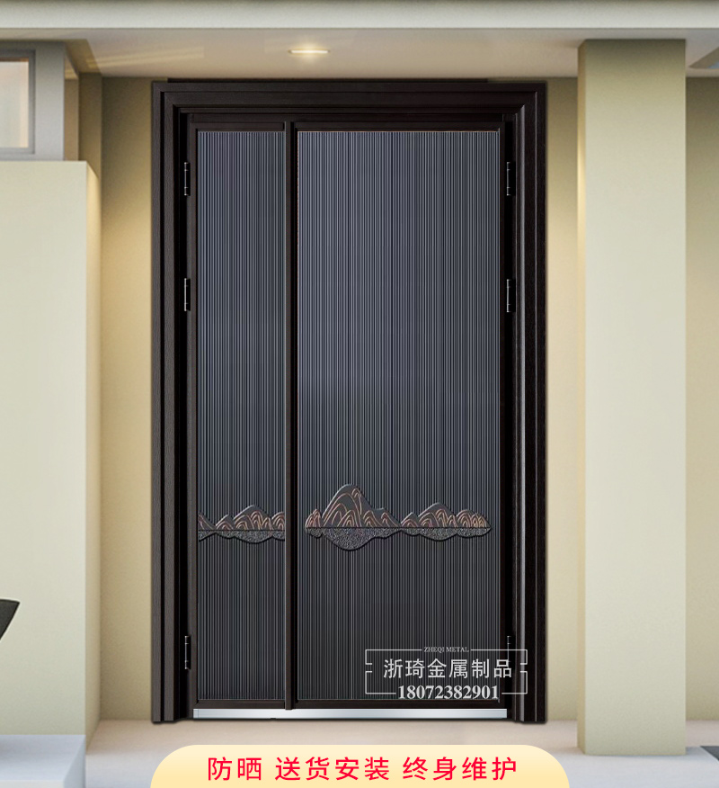 客厅仿铸铝门 厂家直供农村自建房进户门 镀金高档把手仿铸铝门
