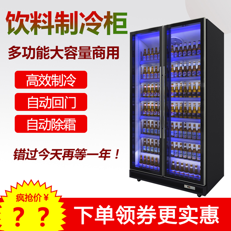 定制超市啤酒柜饮料冰柜商用立式双门保鲜冰箱酒吧清吧冷藏展示柜