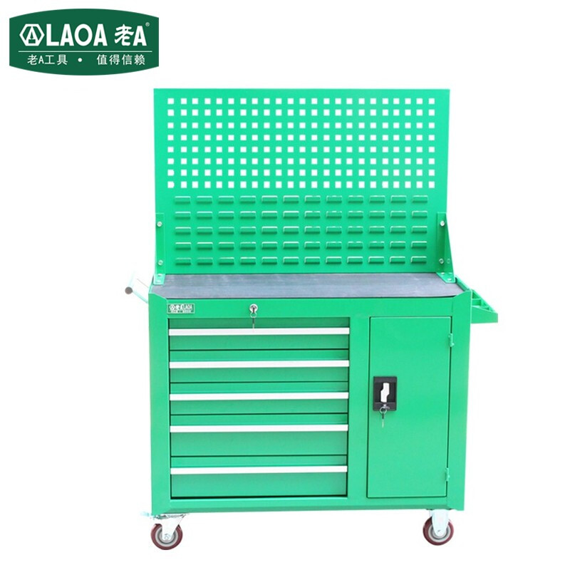 老A（LAOA）工具车 车间带挂板移动工具柜 工具收纳手推车 五层抽屉柜子绿色 LA115202 
