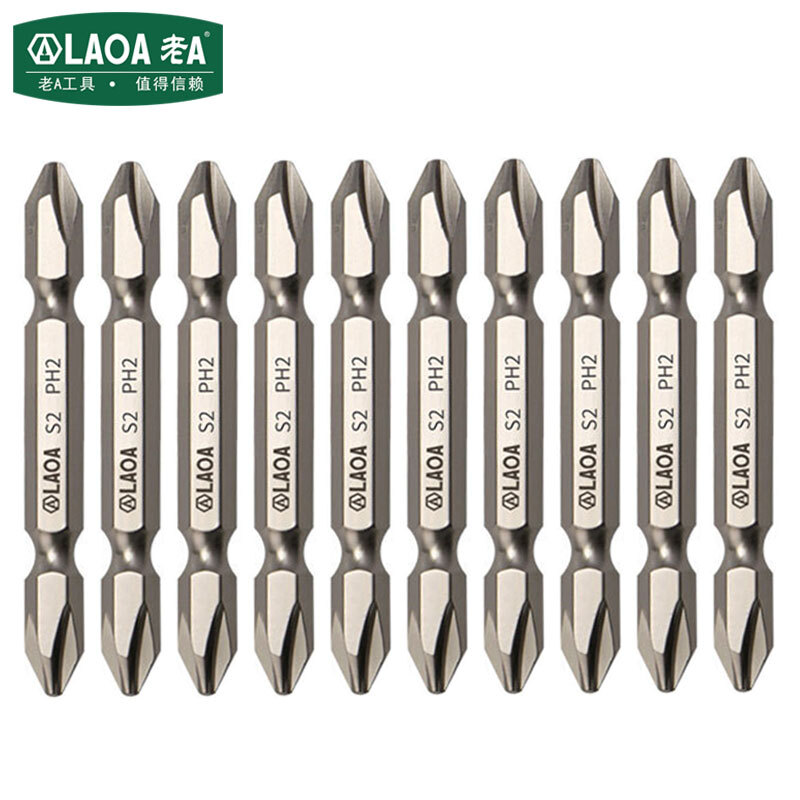 老A（LAOA）1/4英寸双头十字批头 带磁性电动螺丝刀批头 风批批嘴 10支装 LA619110