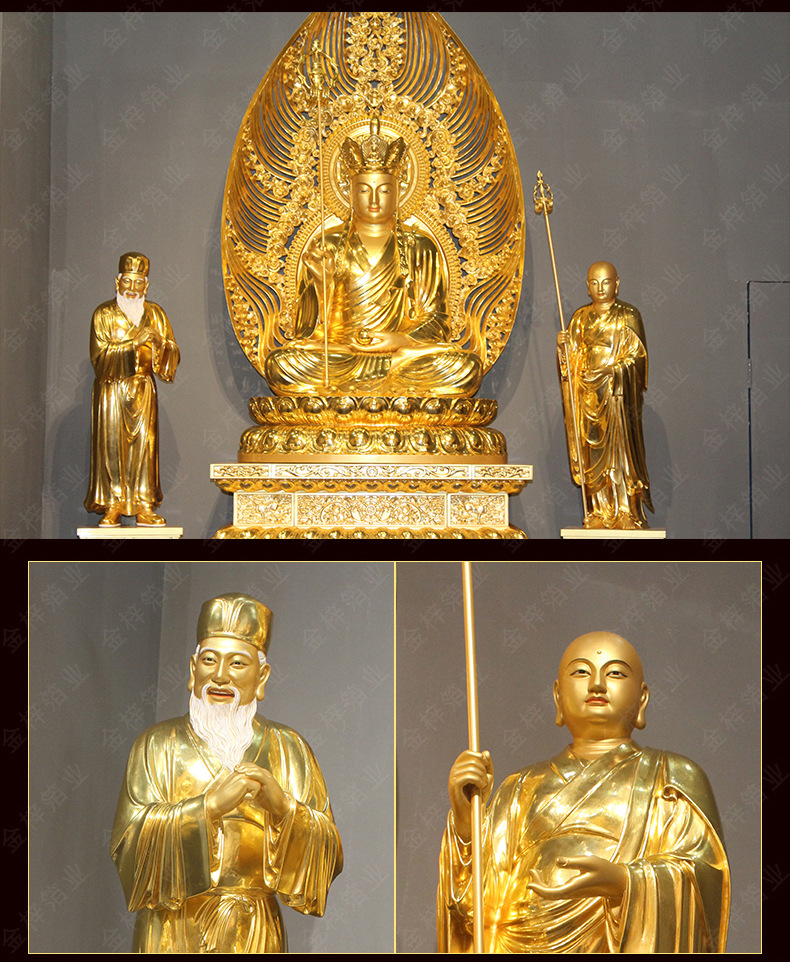 金梓厂家承接 佛台佛龛寺庙佛像观音菩萨木雕花台贴金箔工程