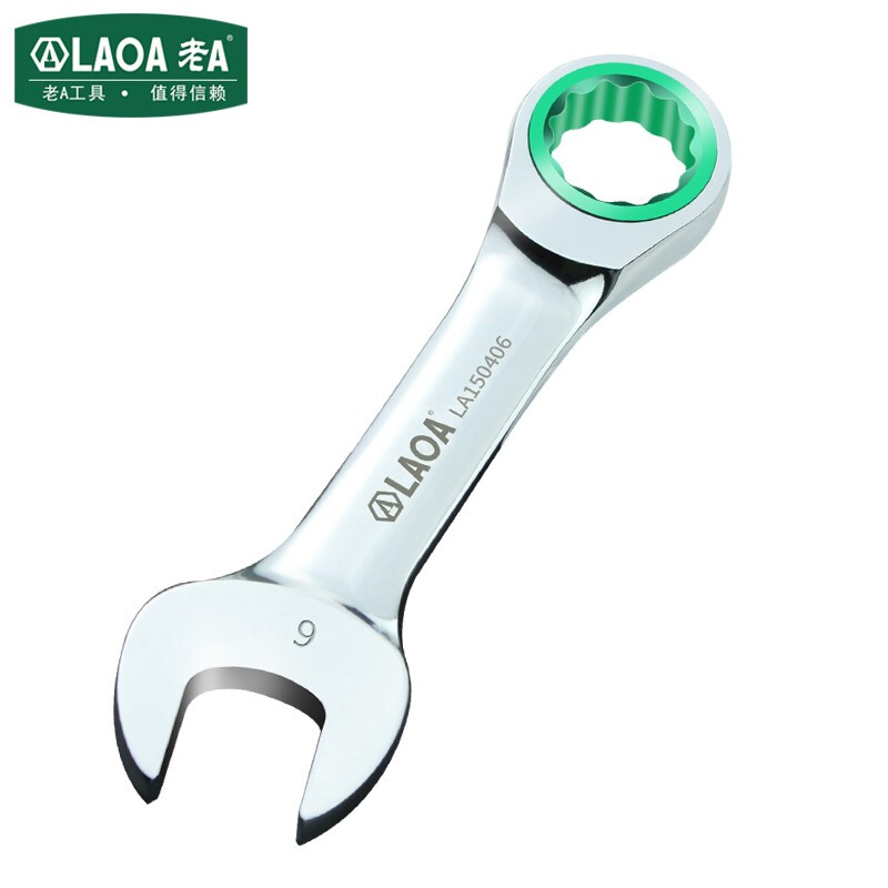 老A（LAOA）迷你两用棘轮扳手6mm 短柄省力快速扳手开口梅花扳手 LA150406