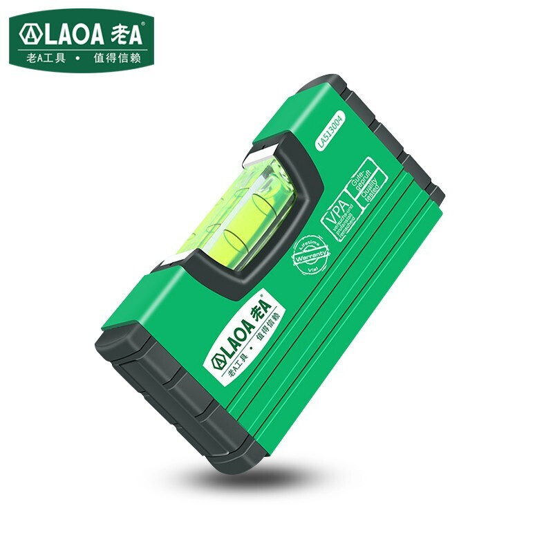 老A（LAOA）迷你水平尺 4英寸 便携式水平仪 靠尺 测量尺 木工尺100mm LA513004
