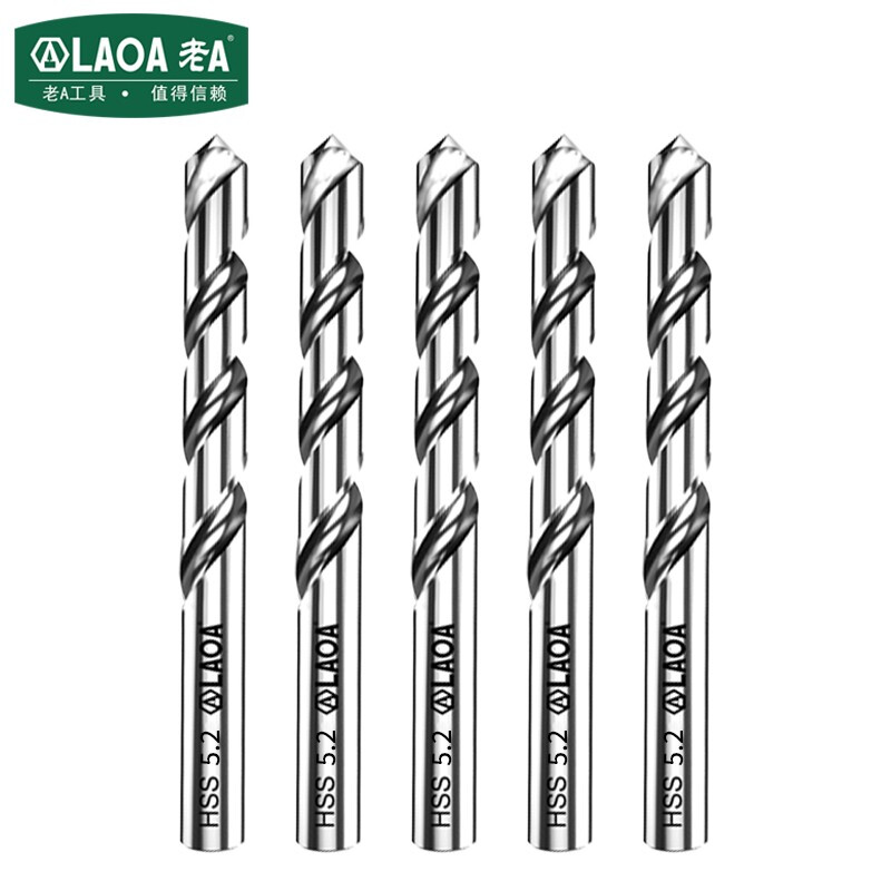 老A（LAOA）M2高速钢全磨制麻花钻头不锈钢钻头5.2mm LA166052（10支装）