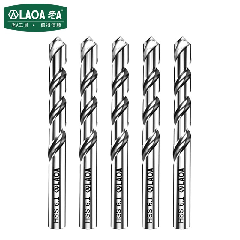 老A（LAOA）M2高速钢全磨制麻花钻头不锈钢钻头6.1mm  LA166061（10支装）
