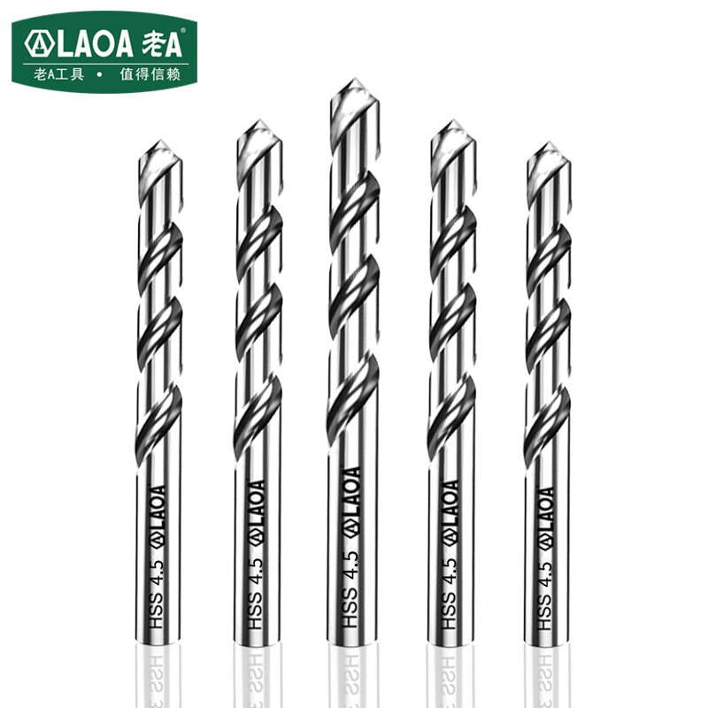 老A（LAOA）M2高速钢全磨制麻花钻头不锈钢钻头4.5mm LA166045（10支装）