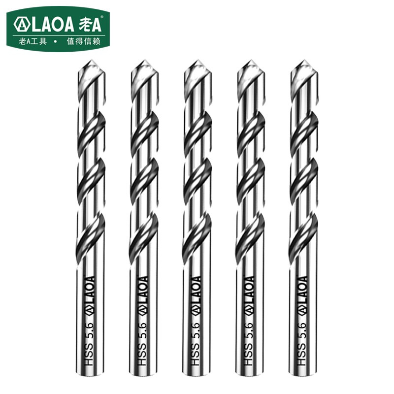 老A（LAOA）M2高速钢全磨制麻花钻头不锈钢钻头5.6mm LA166056（10支装）
