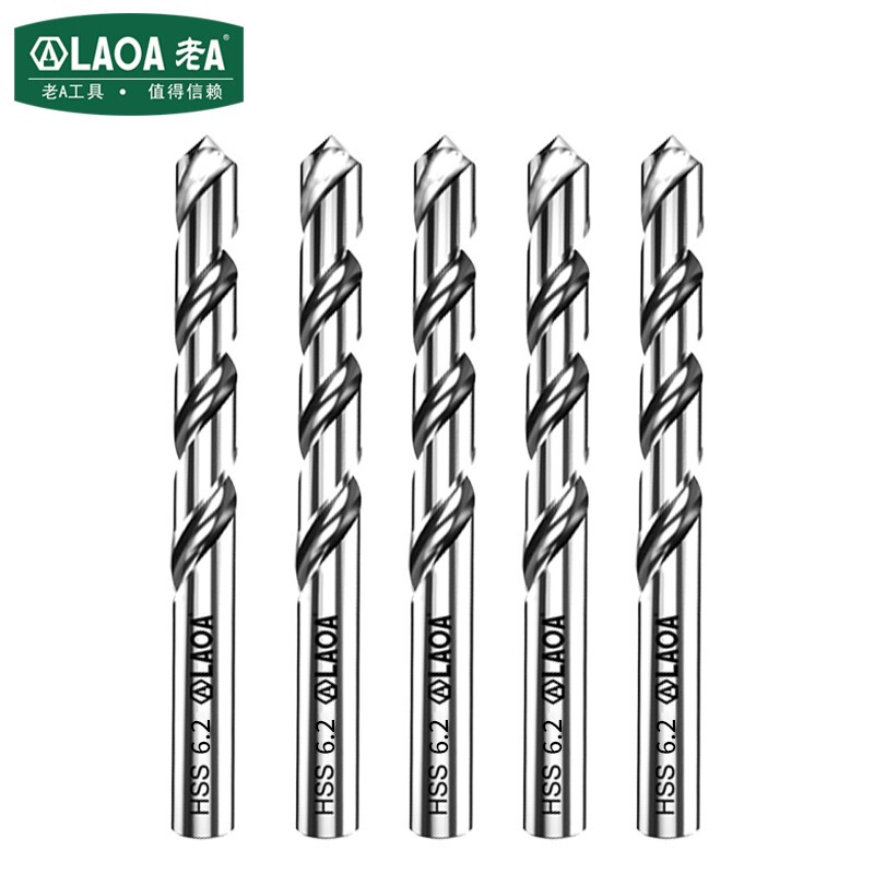 老A（LAOA）M2高速钢全磨制麻花钻头不锈钢钻头6.2mm LA166062（10支装）