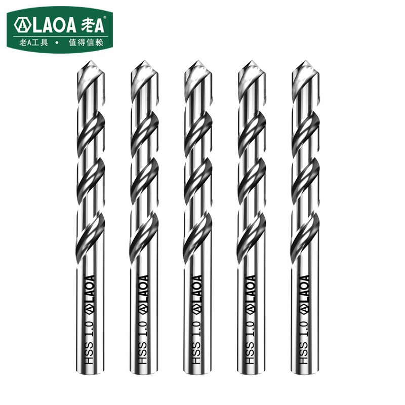 老A（LAOA）M2高速钢全磨制麻花钻头不锈钢钻头1.0mm LA166010（10支装）