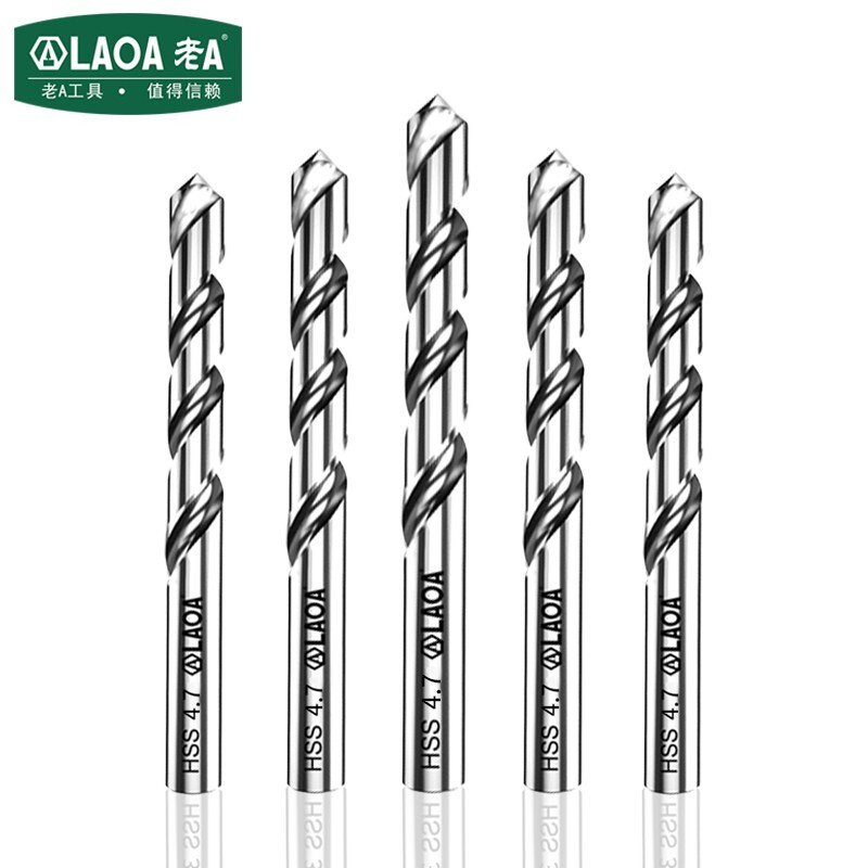 老A（LAOA）M2高速钢全磨制麻花钻头不锈钢钻头4.7mm LA166047（10支装）