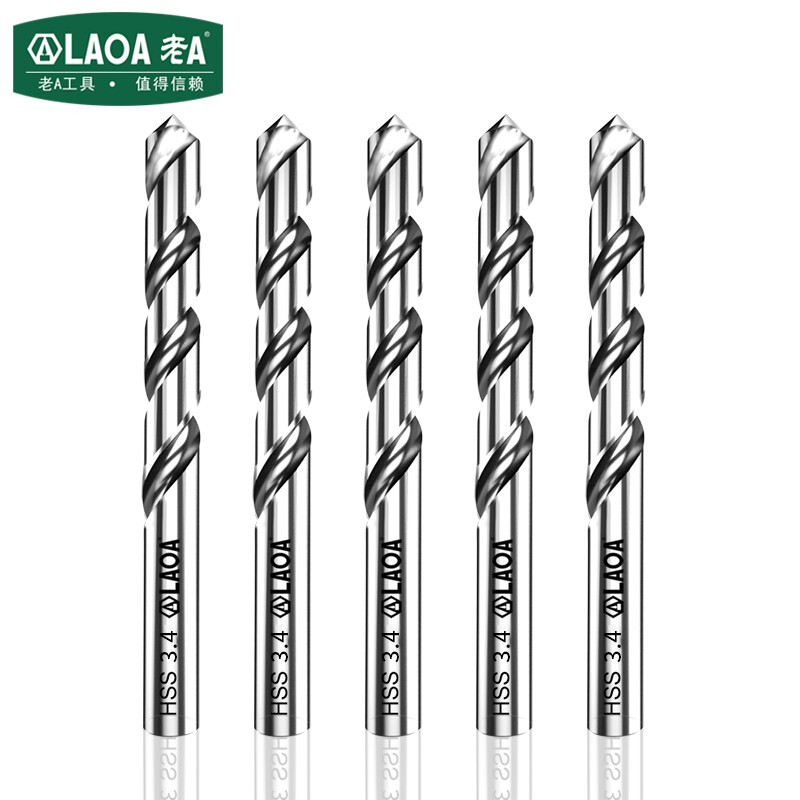 老A（LAOA）M2高速钢全磨制麻花钻头不锈钢钻头3.4mm LA166034（10支装）