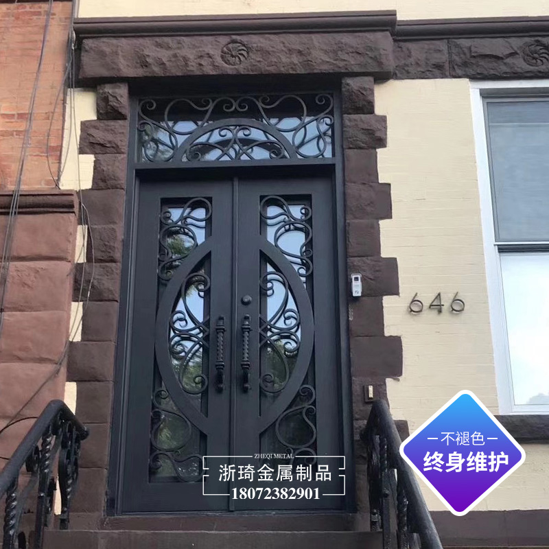 定制欧美风庭院别墅门铁艺门进户门 铁艺防盗大门 浙江直供