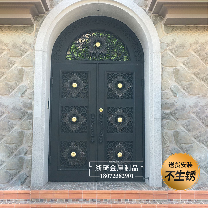别墅大门 双开铁艺进户大门 入户庭院铁艺大门定制