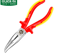 老A（LAOA）绝缘弯嘴钳6英寸 VDE耐压电工钳双色柄防电偏口钳子斜口钳 LA320116