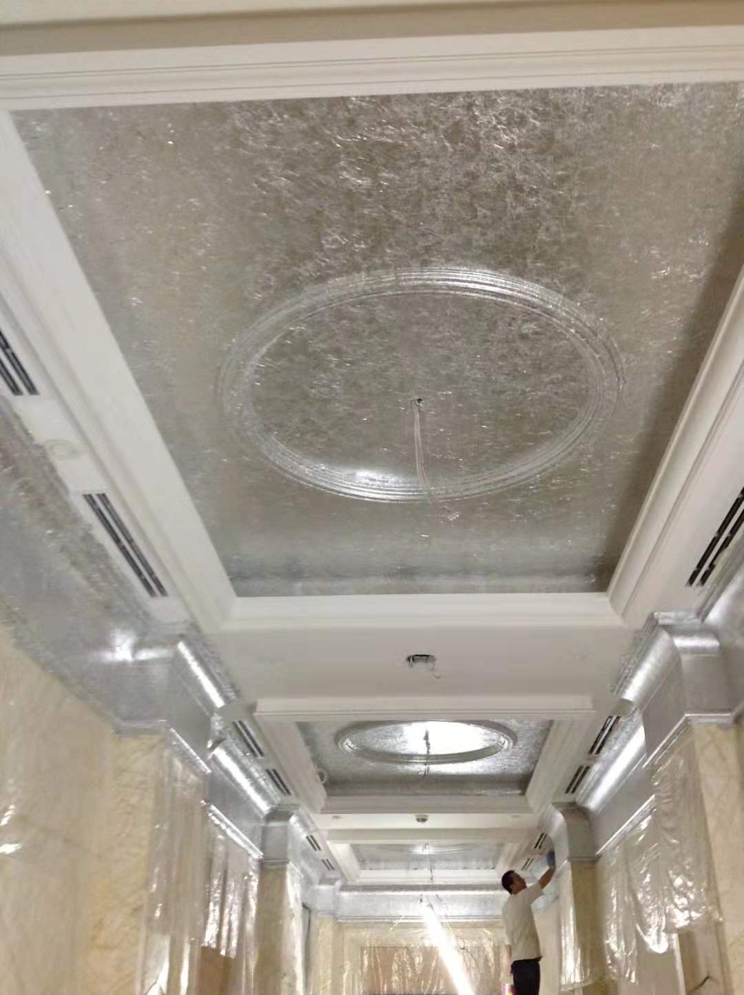 佛山金梓金箔专业承接酒店天花贴银箔装饰工程 豪华银箔别墅