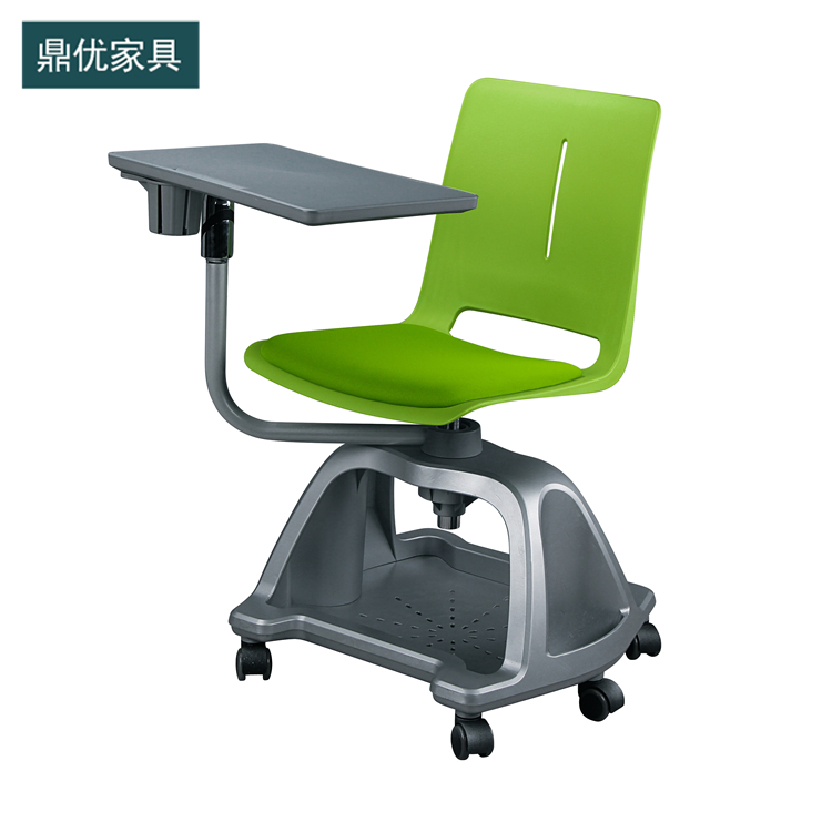 学校培训录播椅子，可360度旋转写字板椅，简约办公培训椅厂家
