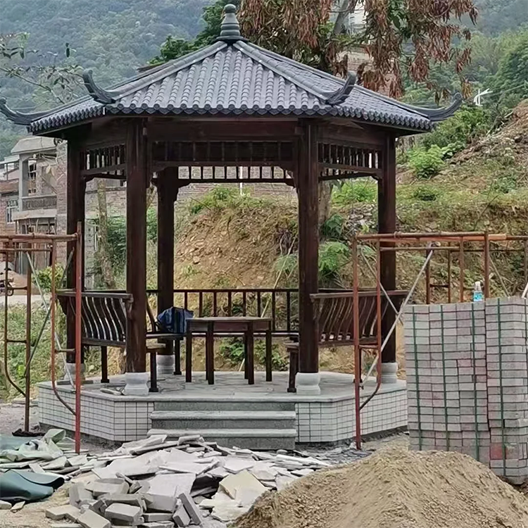 六角双层防腐木凉亭 中式四角凉亭定制 质优价廉