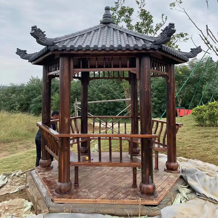 河南六角防腐木凉亭 碳化防腐木凉亭 免费测量