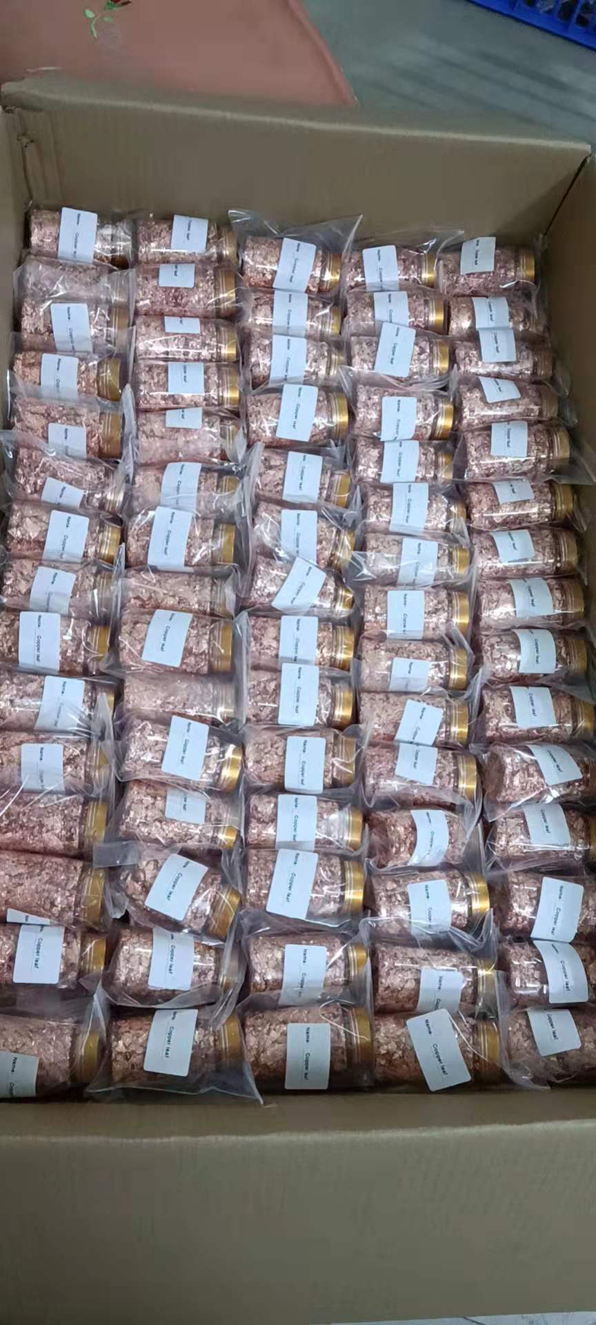 供应紫铜碎金箔2kg/箱颜色无色差玫瑰色金梓金箔厂批量生产碎金